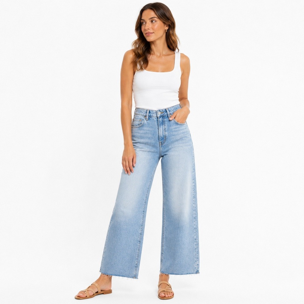 H&M Wide Leg High Rise Jeans Women Size 8 Light Wash Cropped Minimalist Denim
